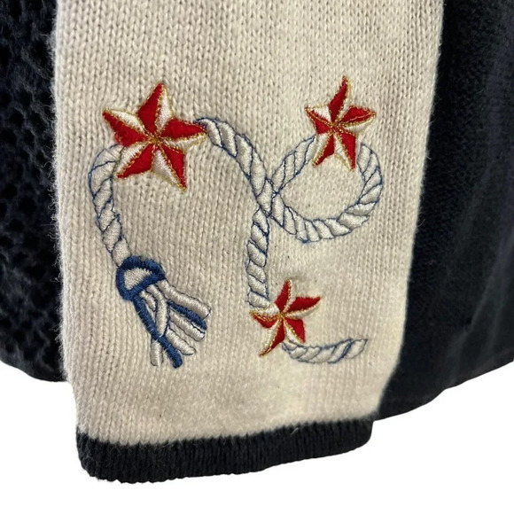 Jenny Nautical Metallic Embroidered Vintage Sweater Small Crochet Patchwork Knit - Picture 4 of 11